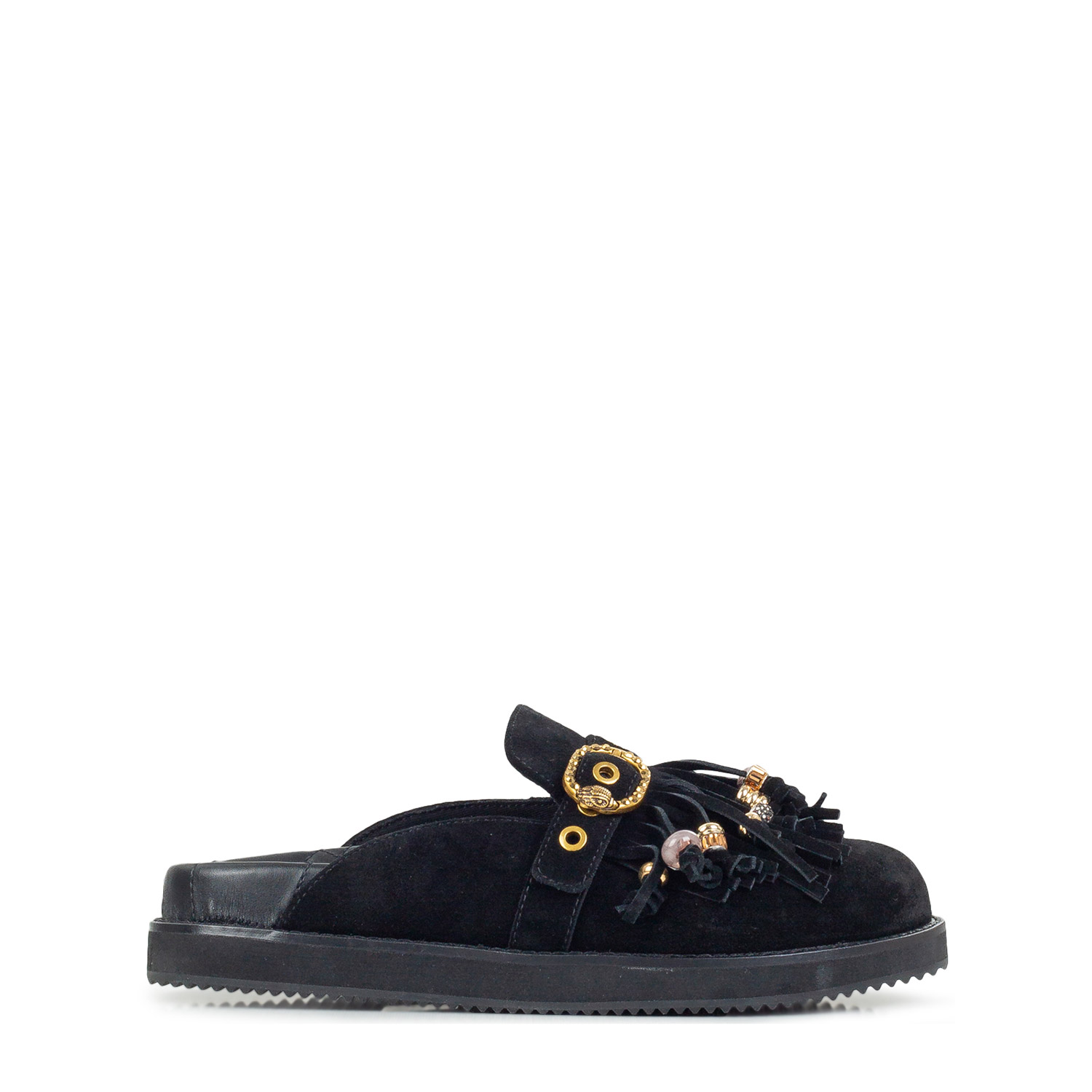 Μοκασίνια-Μπαλαρίνες γυναικείες Kurt Geiger Μαύρο 4724300209 Mayfair Fringe Mule 261